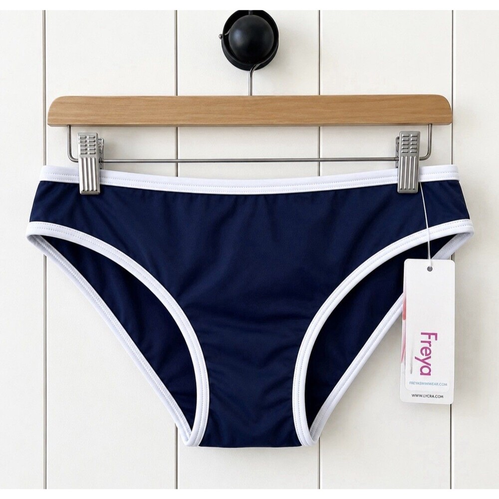New Freya Hipster Bikini Bottom Brief Medium Navy White Trim Lycra Extra Life